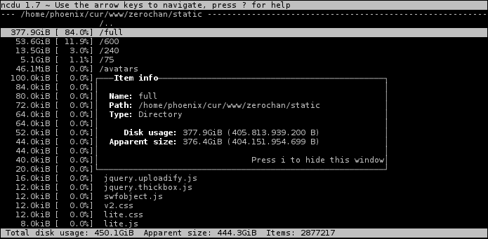 ncdu directory information